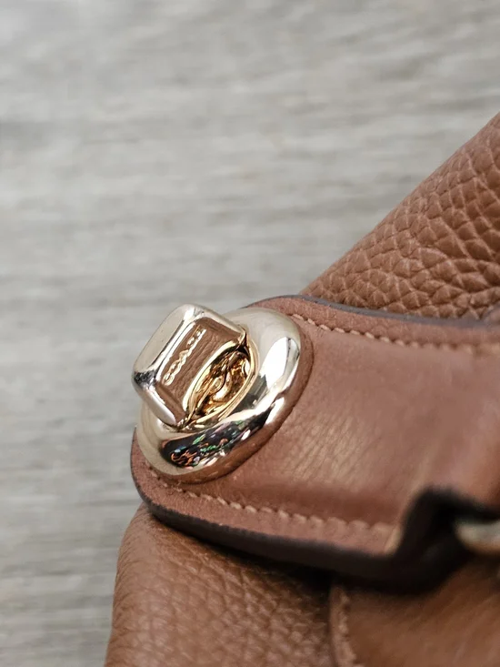 COACH Edie 31 Light Saddle Refined Pebbled Leather Shoulder Handbag. Brown - Picture 8 of 12